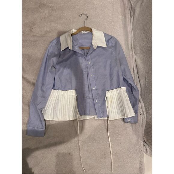 English Factory size M blouse women’s button down blue and white - Picture 1 of 5